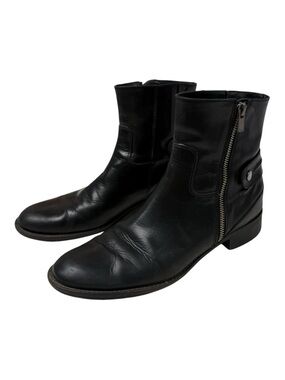Arnold Churgin Black Leather Side Zip Ankle Boots Size 39
